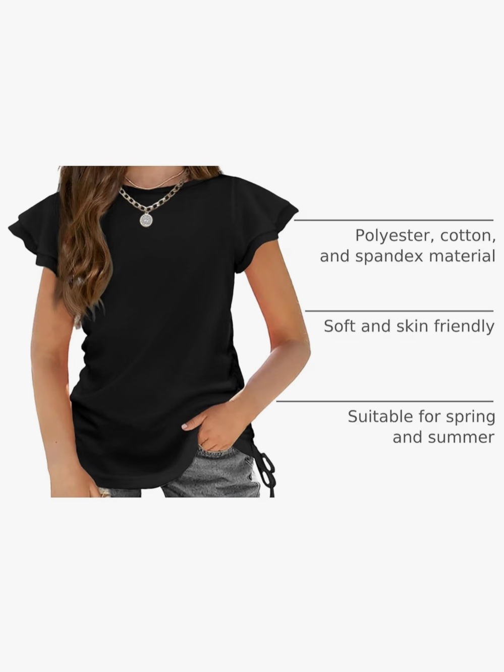 Girls Black Ruffle Sleeve Tee - Brand Unspecified